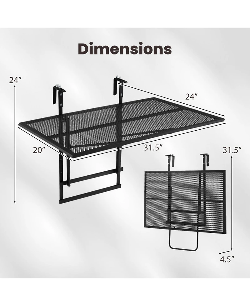 Gouun Folding Balcony Bar Table with 5-Position Adjustable Height