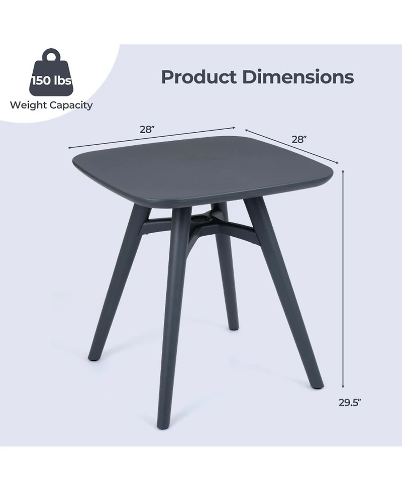 Gouun 28 in Square All-Weather Plastic Patio Dining Table for 4