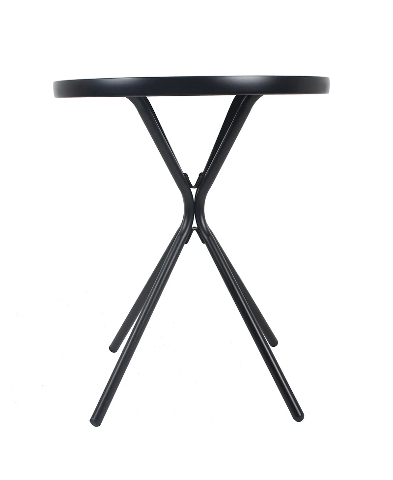 Clihome 24in Round Tempered Glass Side Table, Metal Frame Indoor Outdoor End Table
