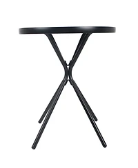 Clihome 24in Round Tempered Glass Side Table, Metal Frame Indoor Outdoor End Table