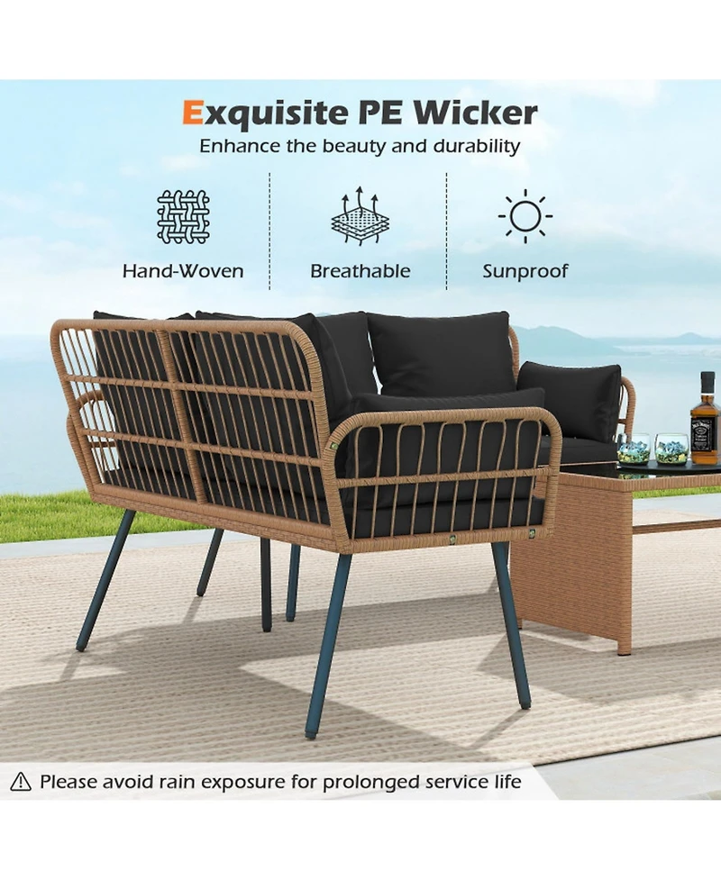 Gouun Pe Rattan Outdoor Loveseat with Cushions and Heavy-Duty Metal Frame