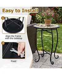 Sugift 14in Floral Mosaic Patio Accent End Table with Metal Frame