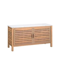 Gouun 2-Door Acacia Wood Patio Storage Cabinet with Faux Marble Top