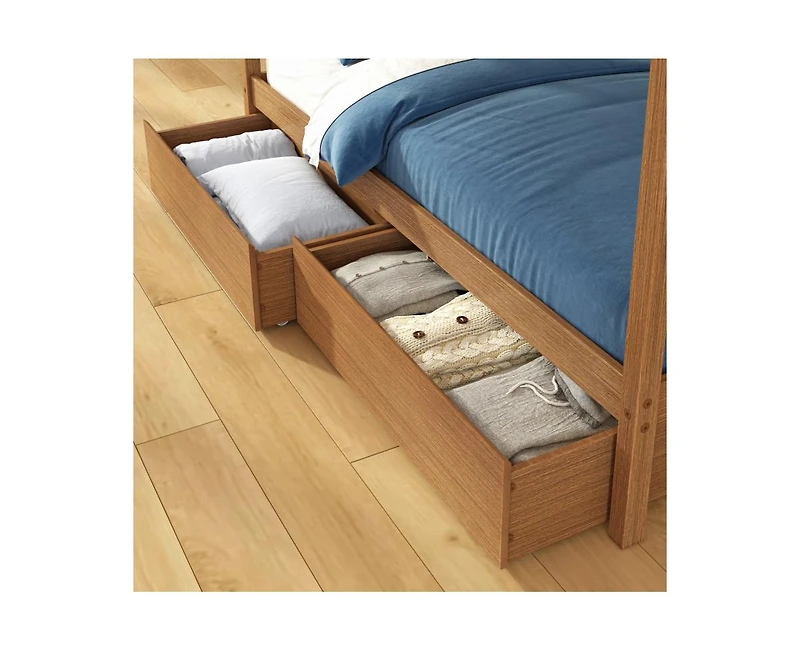 Grain & Grove Bear Furniture Plywood Twin/Twin with Underbed Storage Drawers, Oak Embossed Pecan