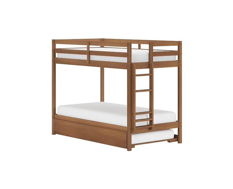Grain & Grove Bear Plywood Twin/Twin With Trundle, Oak Embossed Pecan