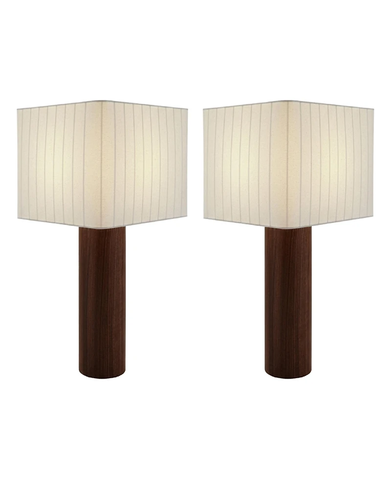 Brightech Koa Walnut Wood Led Table Lamps, Cotton Shades, Set of 2