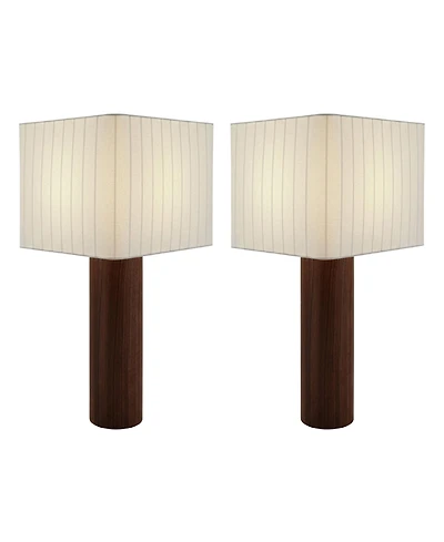 Brightech Koa Walnut Wood Led Table Lamps, Cotton Shades, Set of 2
