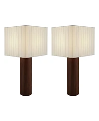 Brightech Koa Walnut Wood Led Table Lamps, Cotton Shades, Set of 2