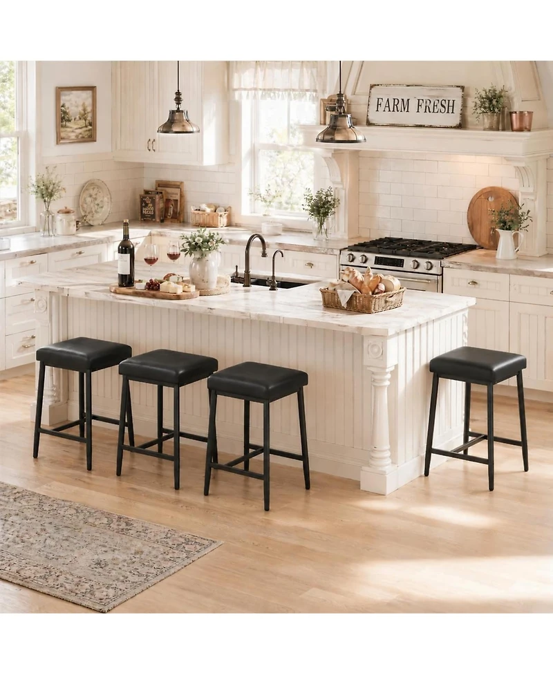homfan Set of 4 26" Backless Counter Stools with Extra-Wide Padded Seats