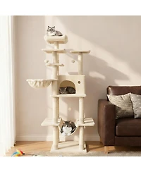 Sugift 63in Tall Large Cat Tree Tower for Indoor Cats with Condo and Hammock
