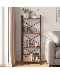 Sugift 4-Tier Narrow Freestanding Bookshelf Display Shelf with Metal Frame