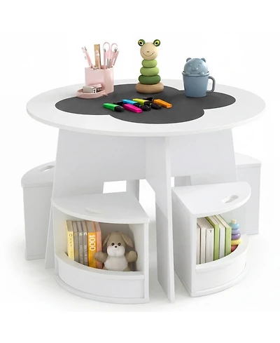 Sugift 5 pieces Kids Table and Chair Set with 4 Storage Stools for Activities