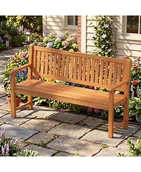 Sugift 3-Seater Outdoor Wooden Bench 59 Inch Large Garden Bench with Backrest