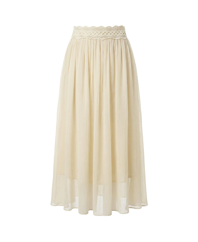 Modenaire Women's Off-Shoulder Crochet Top and Maxi Skirt Set
