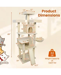 Sugift 65 in Tall Multi-Level Cat Tree with 3 Upholstered Perches and 2 Cat Condos
