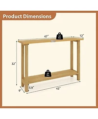 Sugift 47 in Solid Teak Wood Console Table with Storage Shelf