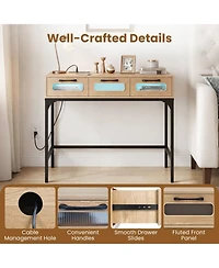 Sugift Console Table with Led Lighting Charging Station and 3 Drawers for Living Room Hallway