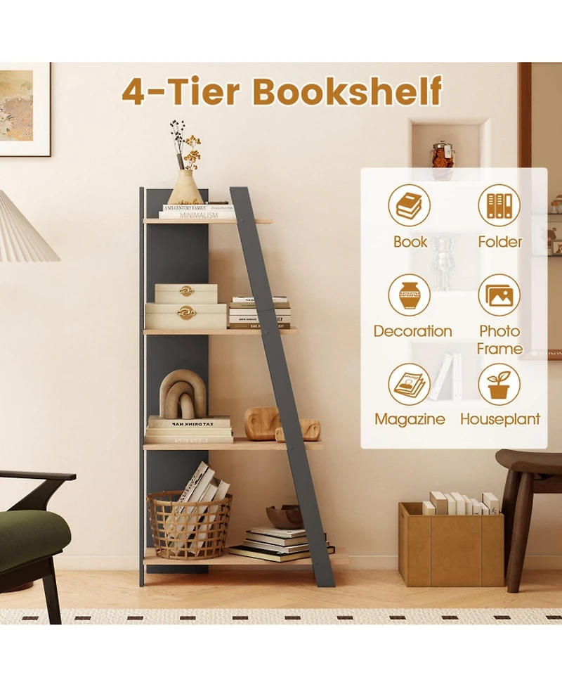 Sugift 4-Tier Modern Wooden Vertical Bookshelf Display Book Shelf for Small Space