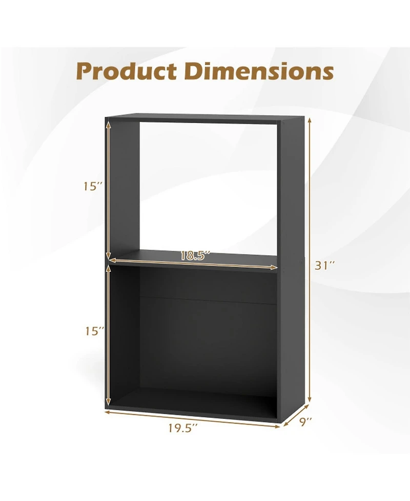 Sugift 3-Tier Freestanding Bookshelf with Open Storage Compartment and Display Shelf