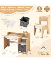 Sugift Kids Study Desk and Chair Set with 2 Open Shelves Drawer and Fabric Storage Bin