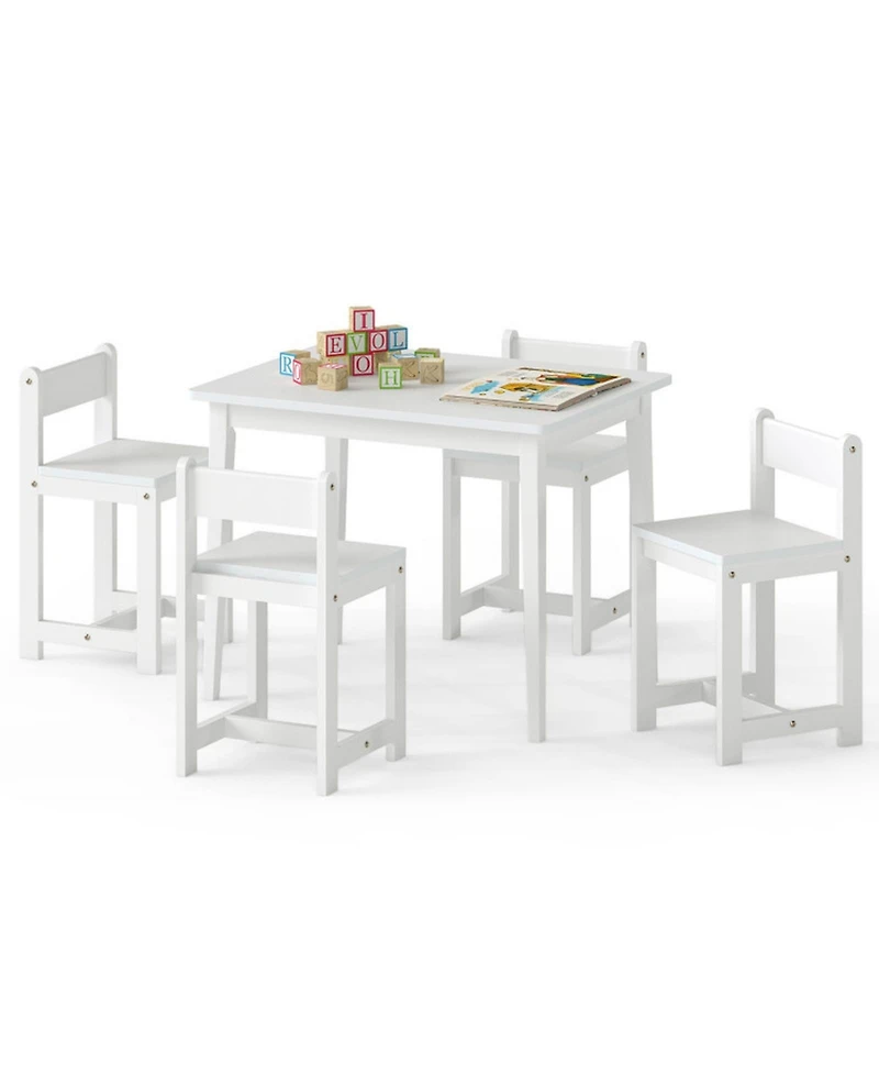 Sugift 5-Piece Kids Solid Rubber Wood Table and Chairs Set Toddler Activity Table