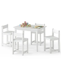 Sugift 5-Piece Kids Solid Rubber Wood Table and Chairs Set Toddler Activity Table