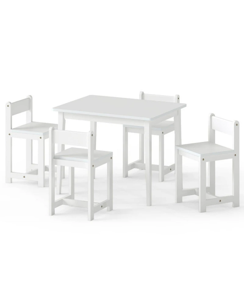 Sugift 5-Piece Kids Solid Rubber Wood Table and Chairs Set Toddler Activity Table
