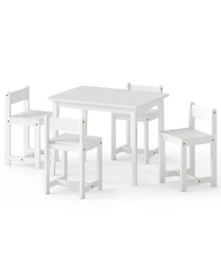 Sugift 5-Piece Kids Solid Rubber Wood Table and Chairs Set Toddler Activity Table