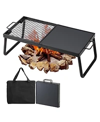 Hongge Portable 22.4 in Campfire Grill and Griddle Combo Heavy Duty Steel Grate with Folding Legs and Carry Bag