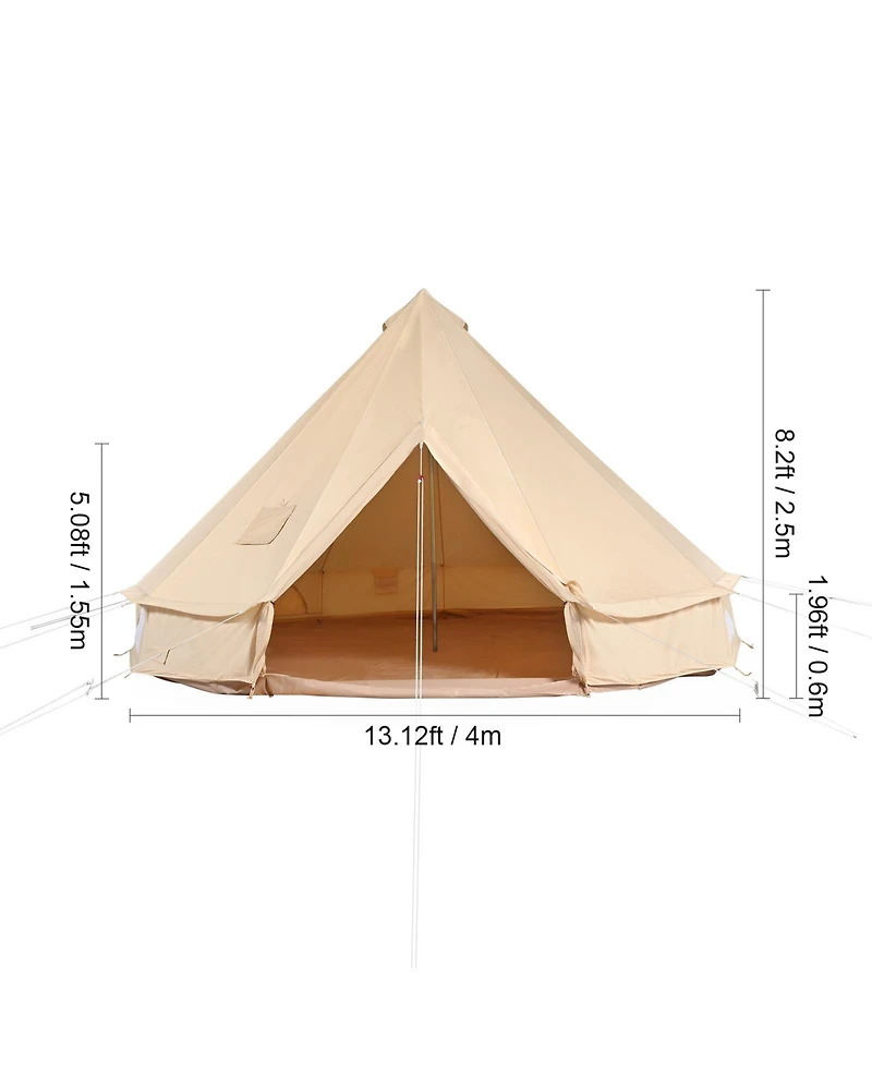 Hongge 4 Season Canvas Bell Tent 13.12 feet Diameter Yurt with Stove Jack and 8 Windows Sleeping up to 6