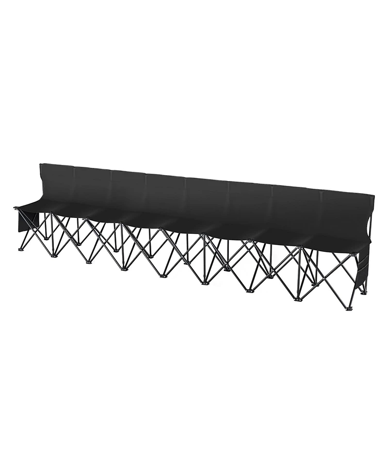 Hongge 8 Seat Portable Folding Team Bench with Backrest Side Pockets and Carry Bag for Sideline Seating