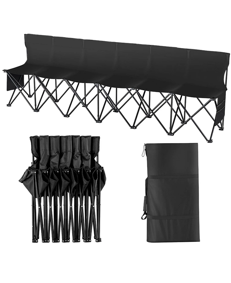 Hongge 6 Seat Foldable Sideline Bench 94 in with Back Rest and Storage Pockets for Sports and Camping