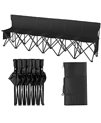 Hongge 6 Seat Foldable Sideline Bench 94 in with Back Rest and Storage Pockets for Sports and Camping