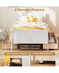 Sugift Twin Size Sleigh Wood Platform Bed with 2 Rolling Storage Drawers