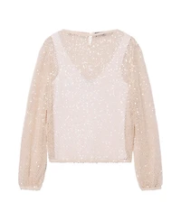 Mint Velvet Women's Sequin Long-Balloon-Sleeve Blouse