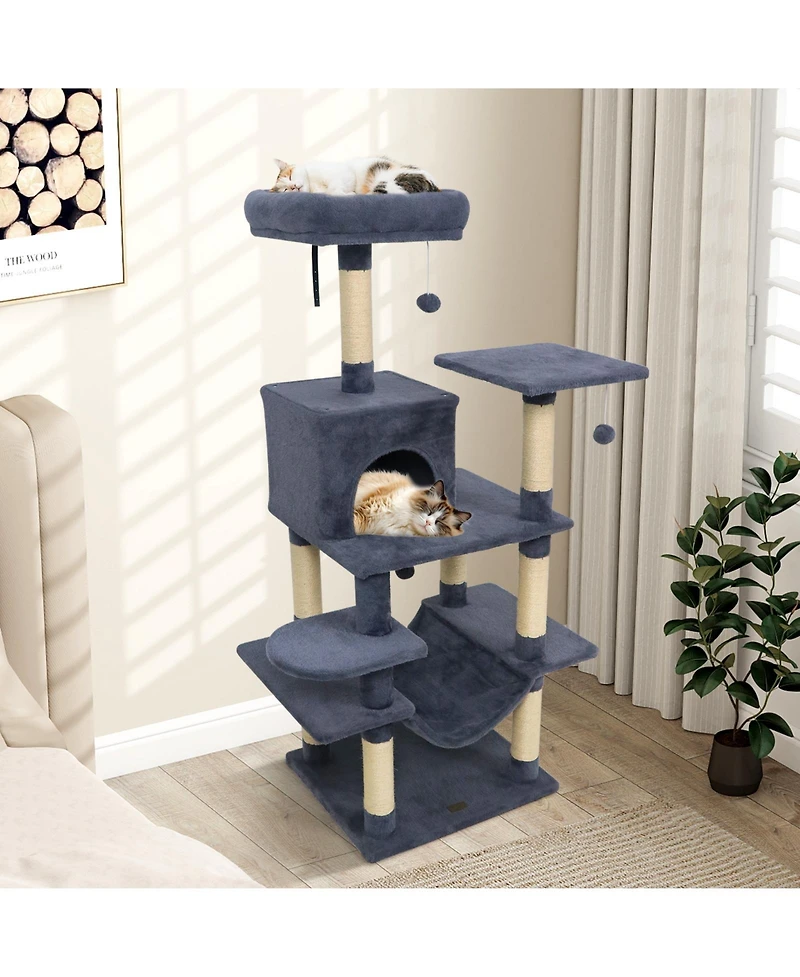 Sugift 58in Multi-Level Cat Tree Soft Plush Cat Tower with Padded Top Perch