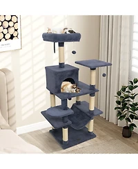Sugift 58in Multi-Level Cat Tree Soft Plush Cat Tower with Padded Top Perch
