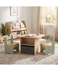 Sugift Wooden Kids Table and 2 Chairs Set with 2 Open Compartments