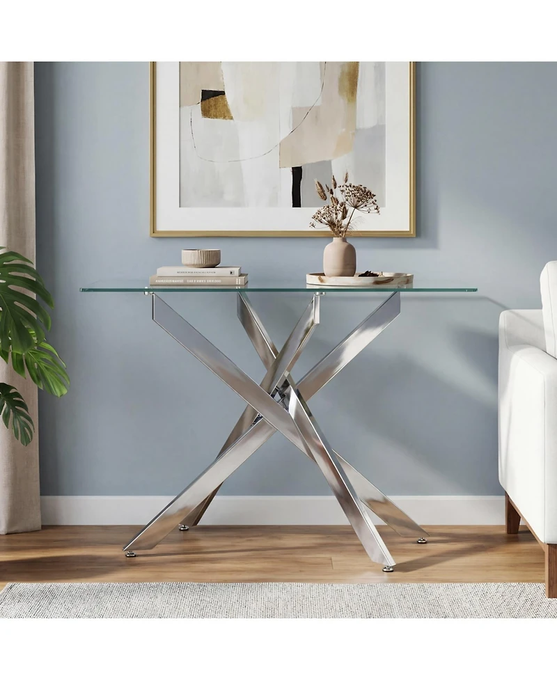 Slickblue Modern Glass Console Table with Clear Tempered Glass Top