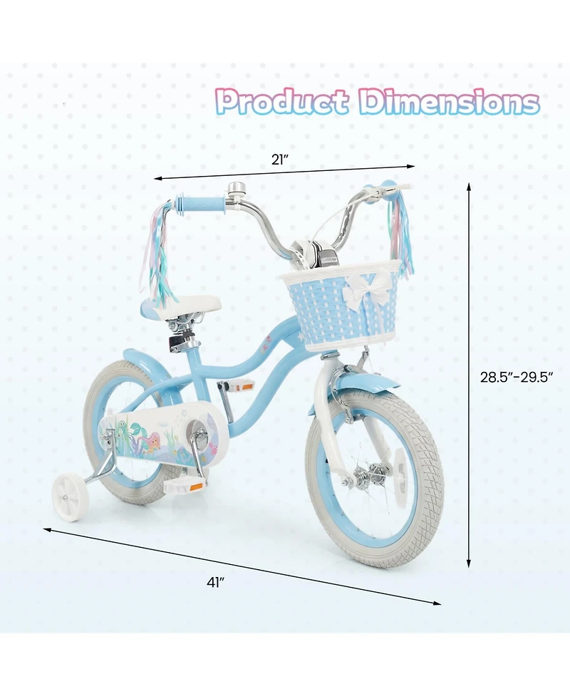 Slickblue Sea Princess 14" Adjustable Kids' Bicycle with Basket, Ages 3+