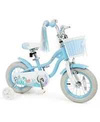 Slickblue Sea Princess 12" Adjustable Kids' Bicycle with Basket, 110 lbs Capacity, Ages 3-4