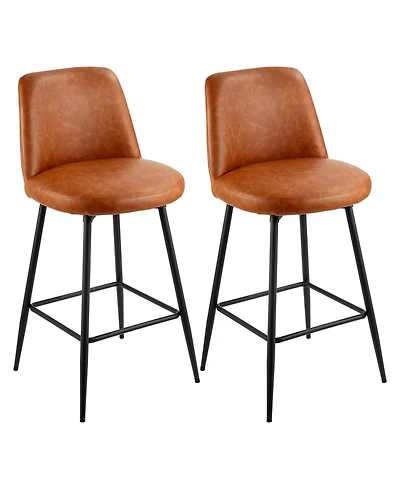Slickblue Set of 2 27 Inch Pu Leather Swivel Counter Height Bar Stools