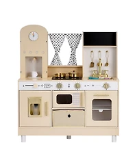 Hongge Realistic Lights and Sounds Wooden Play Kitchen, 12-Piece, Ages 3+
