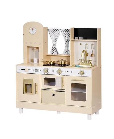 Hongge Realistic Lights and Sounds Wooden Play Kitchen, 12-Piece, Ages 3+