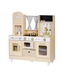 Hongge Realistic Lights and Sounds Wooden Play Kitchen, 12-Piece, Ages 3+