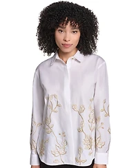 Karl Lagerfeld Paris Petite Floral Long-Sleeve Button-Down Blouse