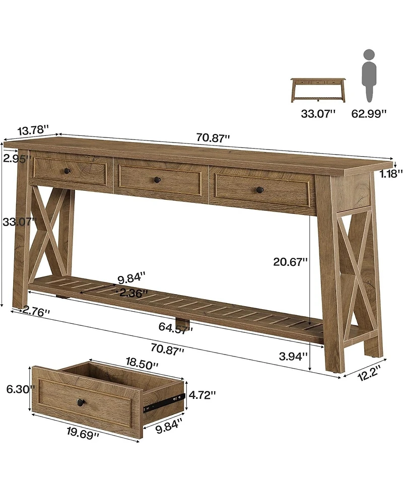 Tribesigns 70.87" Console Table with 3 Drawers and Shelf