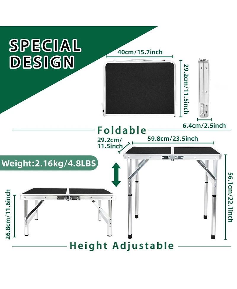 Piscifun Small Folding Table Lightweight Camping Adjustable Height Portable Beach Indoor Outdoor Picnic Bbq