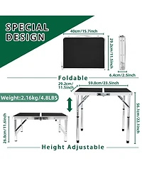 Piscifun Small Folding Table Lightweight Camping Adjustable Height Portable Beach Indoor Outdoor Picnic Bbq