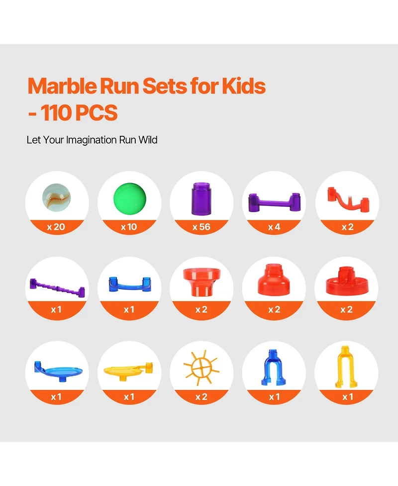 Sugift Glow-in-the-Dark Easy-Connect 110-Piece Marble Run Building Set, Ages 3+